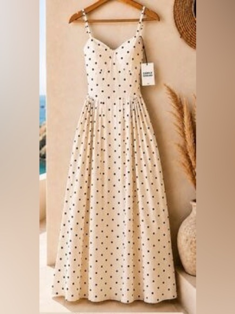 Camila Coelho * Trendy- Cream Maxi Dress with Brown Polka Dots Sz-S